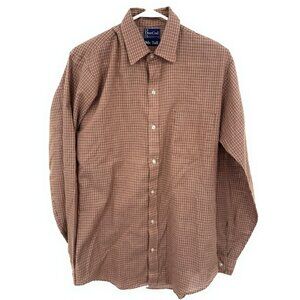 Vtg Dee Cee Mr. Tall Long Sleeve Button Up Shirt‎ Made In USA Sz M Brown Plaid